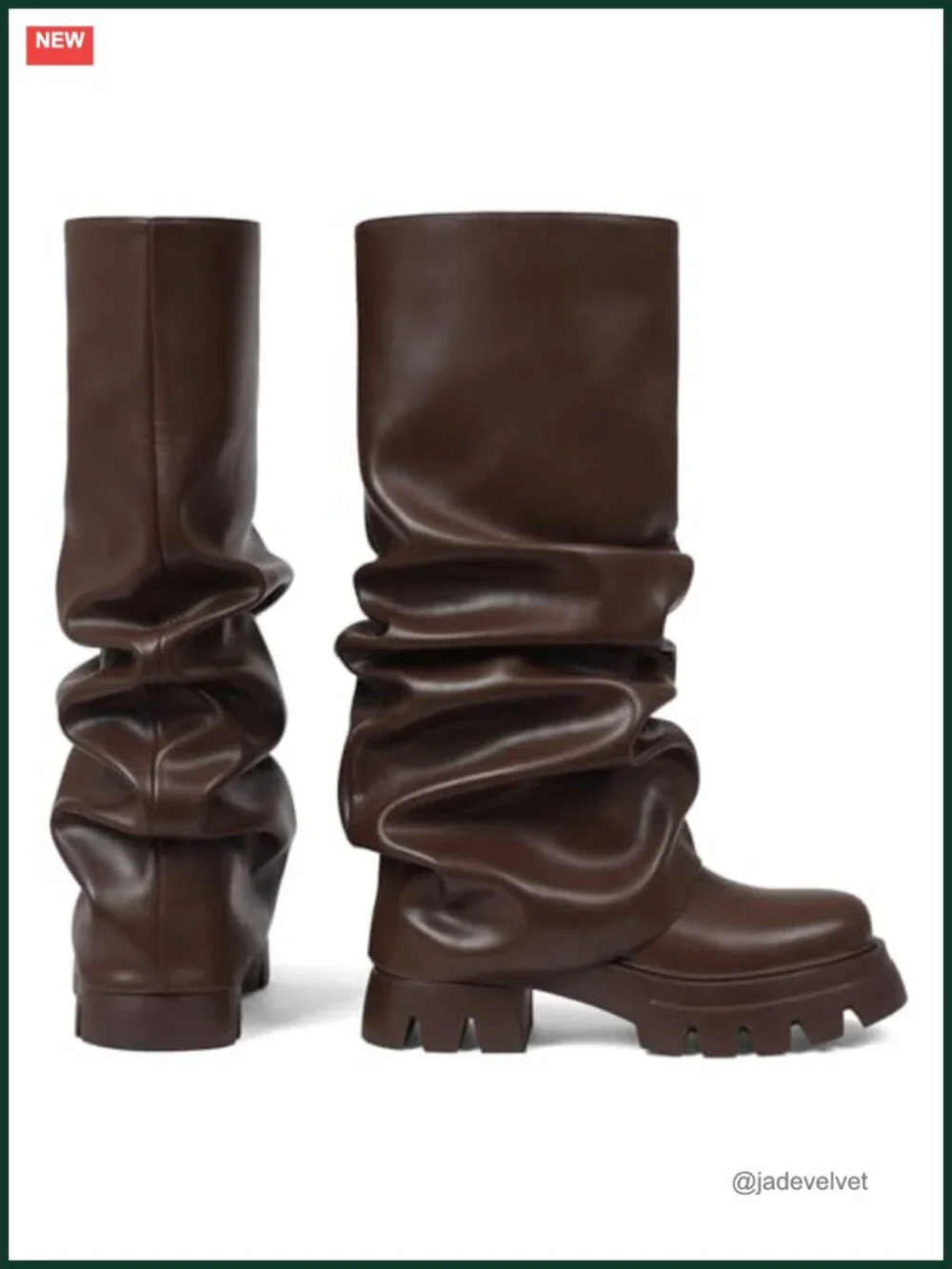 Fold Over Slouchy Wide Calf Platform Boots Chunky Heel Pull-On Round Toe